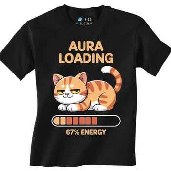 Chlapecké tričko Dětské tričko Meme Kočka Aura Loading 67% Energy Six Seven (Velikost: 3-4, Barva: Černá)