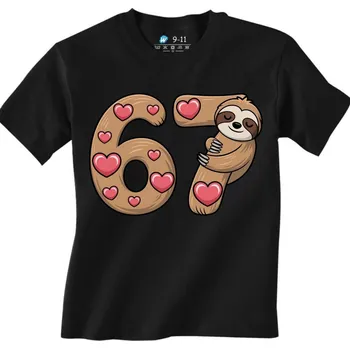 Chlapecké tričko Dětské tričko Roztomilý Lenochod 67 Six Seven Meme (Velikost: 7-8, Barva: Černá)