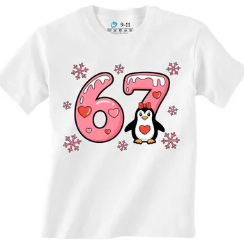 Chlapecké tričko Dětské tričko Zimní Tučňák 67 Six Seven Meme (Velikost: 3-4, Barva: Bílá)