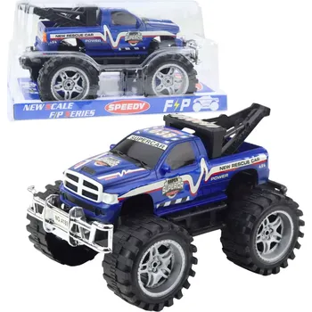 autíčko Záchranné terénní auto s pohonem zadních kol a tažným hákem 27 cm – modré