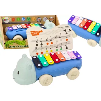 Hudební nástroj pro děti Cymbálky hrošík na kolečkách – barevný hudební nástroj pro děti