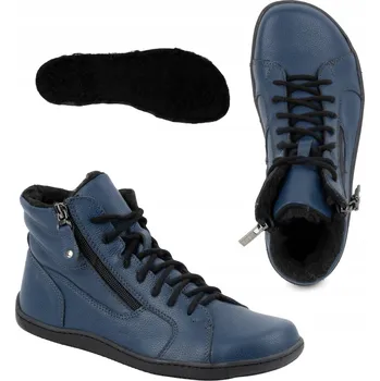 Dámská zimní obuv Dámské minimalistické zimní kožené barefoot boty 1261 tmavě modré velikost 42