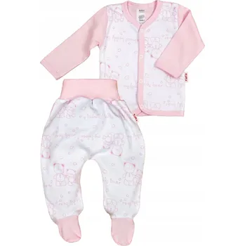 Dupačky SOUPRAVA KAFTAN + POLODUPAČKY Medvídci RŮŽOVÁ vel. 62 KLEKLE