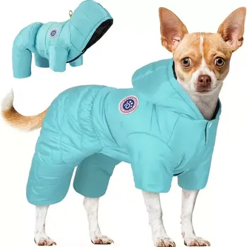 Obleček pro psa Zimní psí overal s kapucí – Teplá termo kombinéza - modrá , 2XL