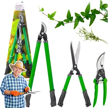 Nůžky na živý plot Sada zahradních nůžek a nůžek na živý plot 3 ks s pouzdry