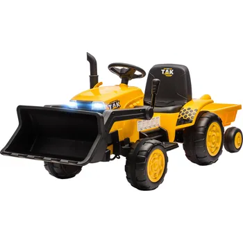 autíčko AIYAPLAY Elektrické stavební vozidlo s odrážedlem, hračka bagr s přívěsem, věk 3-8 let, plast, ocel, žlutá