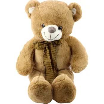 plyšák Plyšový medvěd s hnědou pruhovanou mašlí 60 cm