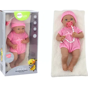 Panenka LEANToys Panenka v růžovém oblečení čepici dudlíku a dece 48cm