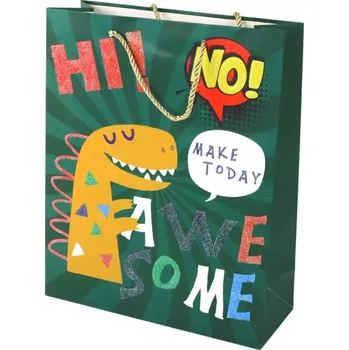 Dárková taška Papírová dárková taška zelená s dinosaurem 41,5 × 30 × 12 cm
