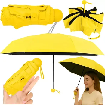 Deštník Kompaktní skládací deštník s UV ochranou UPF 50+ žlutý 90 cm s pouzdrem