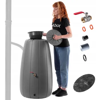 NÁDRŽ NA DEŠŤOVOU VODU SUD 200L ZÁSOBNÍK NA DEŠŤ + KOHOUTEK S KVĚTINÁČEM 2v1