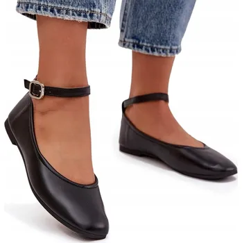 Dámská obuv Dámské baleríny z eko kůže, ploché, s páskem a sponou, černé, velikost 36