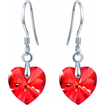 Náušnice STŘÍBRNÉ NÁUŠNICE 925 VISACÍ SRDÍČKA ČERVENÉ