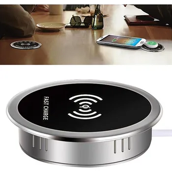 Bezdrátová Qi nabíječka - vestavná do 60mm otvoru - stříbrná / černá