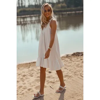 Dámské šaty Mikinové šaty s volány a zavazovacími ramínky M726 Barva: Bílá, Velikost: ONE SIZE