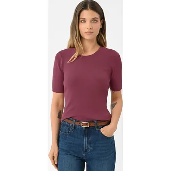 Dámské tričko DÁMSKÉ PLETENÉ TRIČKO S PROUŽKY RŮŽOVÉ VOLCANO TM-ELDA XL