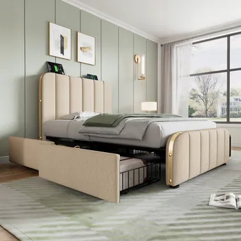 Postel Jednolůžková dřevěná postel Arhatreya 90x200, béžové odstíny