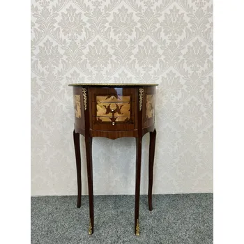 Konferenční stolek Starožitný stolek s intarzií květin a aplikacemi na štíhlých nohách