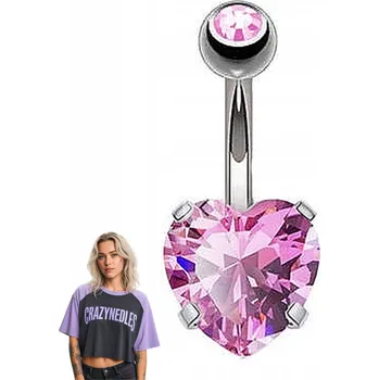 Piercing Piercing do pupíku růžové srdíčko - stříbrný 1,6/10