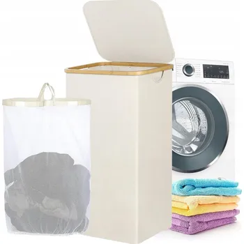 Koš na prádlo Skládací bambusový koš na prádlo 63L s víkem do koupelny