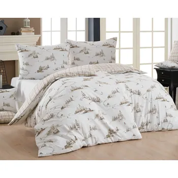 Povlečení Povlečení Matějovský FROSTY, béžové káro a zimní vzor, flanel premium, 140x220cm + 70x90cm