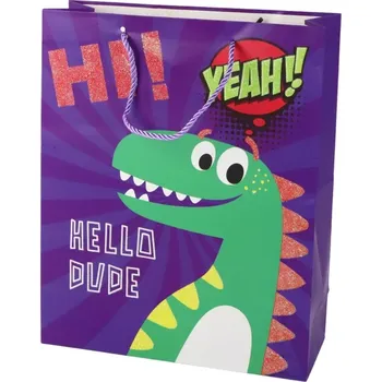 Dárková taška Papírová dárková taška fialová s dinosaurem 41,5 × 30 × 12 cm