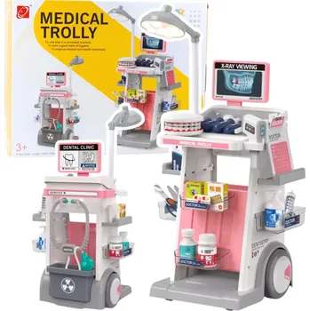 Dětské zboží Dětský zubařský vozík s příslušenstvím, světlem a RTG obrazovkou, 26 dílů