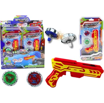 Dětská zbraň Vystřelovací pistole s 2 kovovými gyroskopy se světly – červená