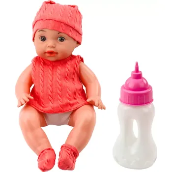 Panenka Látková panenka s lahvičkou 30 cm, zvukové efekty, růžové oblečení