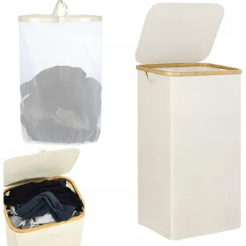 Koš na prádlo KOŠ NA PRÁDLO 63L SKLÁDACÍ BAMBUSOVÝ velký stojící pro skladování