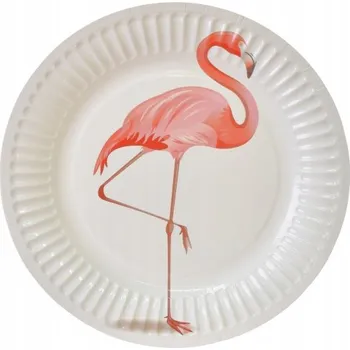 Talíř Papírové talíře bílé s potiskem plameňáka 23 cm 10 ks narozeninová párty