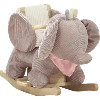 Houpací kůň AIYAPLAY Houpací zvířátko, houpací slon, interaktivní zvuky zvířat, dřevěný rám, pro děti 1,5-3 roky, 65 x 35 x 50 cm, hnědá