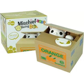 Pokladnička Interaktivní pokladnička s kočkou – pomerančová krabice