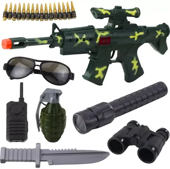 Dětské zboží Dětská vojenská sada s puškou a doplňky, mechanický zvuk výstřelu, khaki