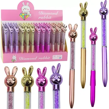 Kuličkové pero se zajíčkem s kamínky, modrá náplň 0,7 mm