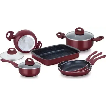 Sada nádobí Herzberg Sada 10 kusů nádobí potaženého mramorem – Burgundy