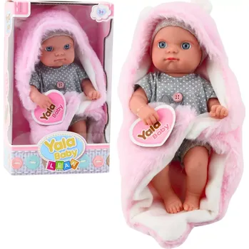 Panenka Látková panenka miminko v šedém pyžamku s růžovou dečkou s oušky králíčka 23 cm