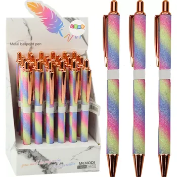 Automatické kovové třpytivé pero modrá náplň 1,0 mm