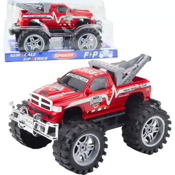 autíčko Záchranné terénní auto s tahačem, zadní pohon, červené 27 cm