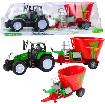 autíčko Zelený traktor s přívěsem a míchačkou krmiva 60 cm