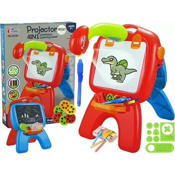 Magnetická kreslící tabulka Dětský oboustranný kreslící stojan s projektorem – červený