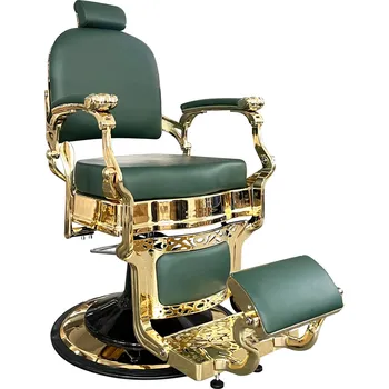 Kadeřnické křeslo Retro barber křeslo CEZANNE LUX GOLD - sametová zelená