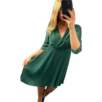 Dámské šaty V583 ELEGANTNÍ ZELENÉ ŠATY MIDI ŠATY vel. 48 (4XL)