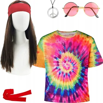 Karnevalový kostým HIPISÁCKÝ KOSTÝM HIPPIE KOSTÝM DOPLŇKY VESTA BRÝLE PŘÍVĚSKY HIPPIES
