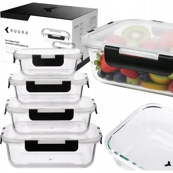 Dóza na potraviny Skleněné nádoby na potraviny 4 ks, plastové víko 370/640/1050/1520 ml