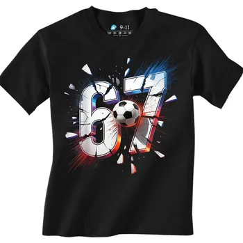 Chlapecké tričko Dětské tričko Střela Fotbalového Míče 67 Six Seven (Velikost: 5-6, Barva: Černá)