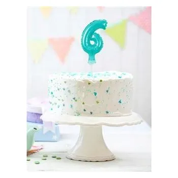 Balónek Fóliový balónek 13 cm na tyčce Číslice 6 modrá