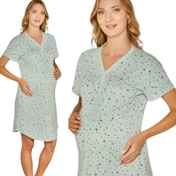 Dámská noční košile Noční těhotenská košile NA DRUKY na kojení porodu Pyžamo Bavlna M