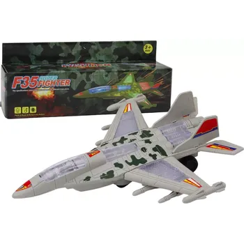 autíčko Lean Toys Řidičská světla vojenské stíhačky F35 zní šedě