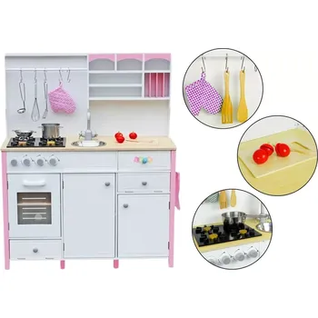 Dětská kuchyňka LEANToys Dětská dřevěná kuchyňka růžovo-bílá